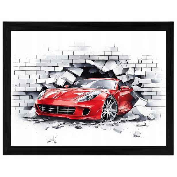Plakát Rámeček Dřevo Červené Auto Ferrari Mur 3D 80x60