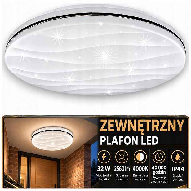 Lampa stropní svítidlo venkovní hermetická koupelnová efekt hvězd IP44 Led 32W