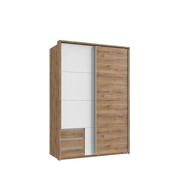 luma-home SKŘÍŇ S VZPĚRNÝMI DVEŘMI, 2dveřová, 138 × 65 × 200 cm (Š×H×V), skříň Passepartout s viditelnými zásuvkami v dekoru dubu, 1x dveře v bílé bar