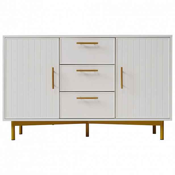 Urban Meuble SIDEBOARD dřevotříska bílý s drážkovaným čelem, 2 dvířky a 3 zásuvkami