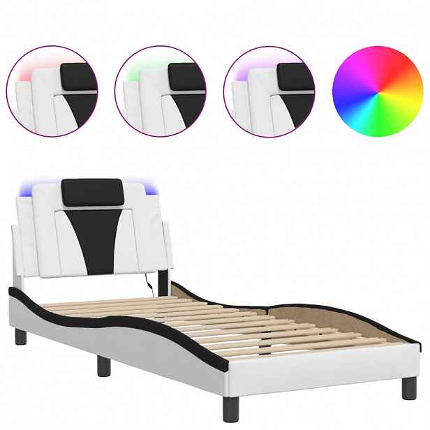 vidaXL Rám postele Viana s LED bez matrace bílý a černý 90x190 cm