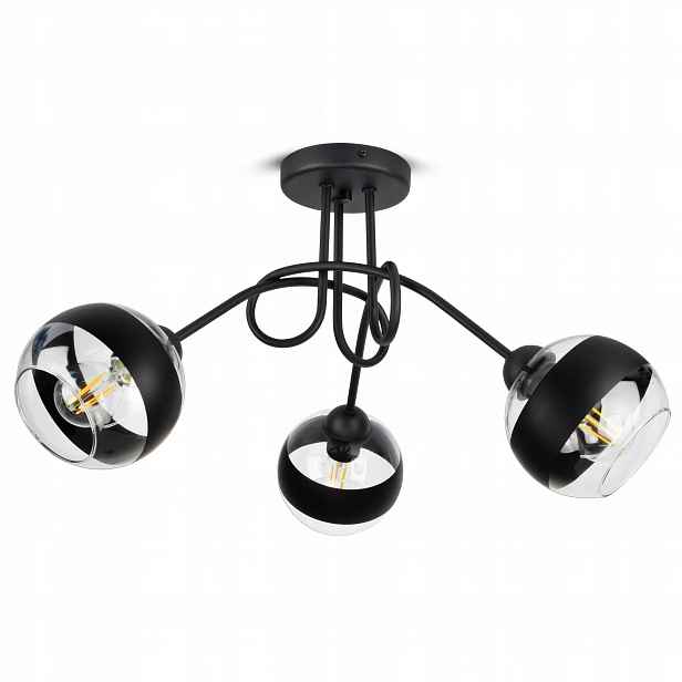 Závěsná stropní lampa Lustr Černá Skleněná Černá Belt Kule PE3 Led E27