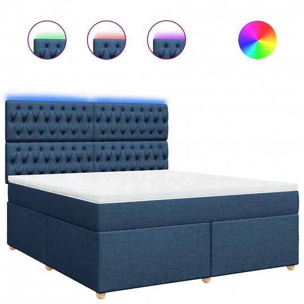 vidaXL Box spring postel s matrací modrá 180x200 cm textil