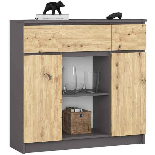Komoda se šuplíky a dvířky JUNIPER - šedá / dub artisan