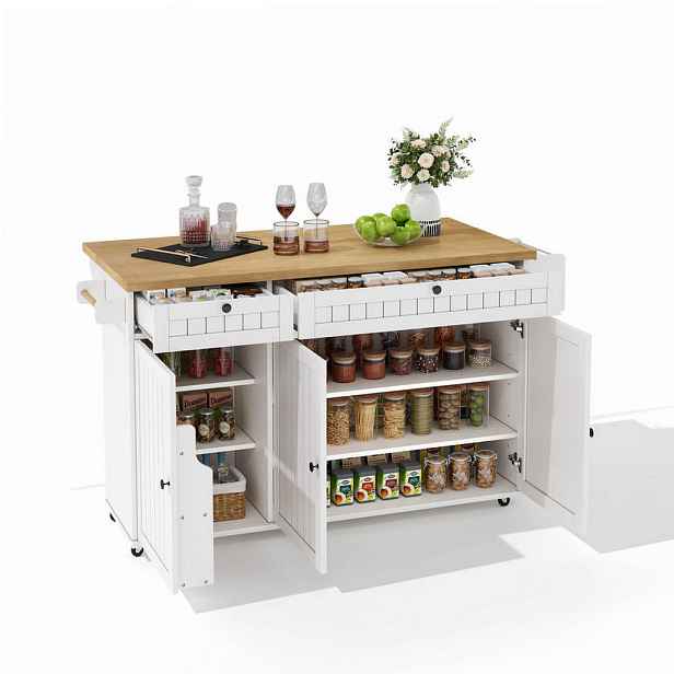 Modenvie KUCHYŇSKÝ ostrůvek 137/89,5/45 cm z MDF, přírodní/bílý, se sklopnou pracovní deskou