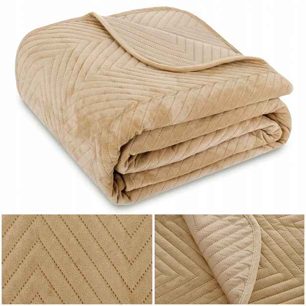Přikrývka na postel pohovka 170x210 Velurová velvetová prošívaná kapa Caden Béžová