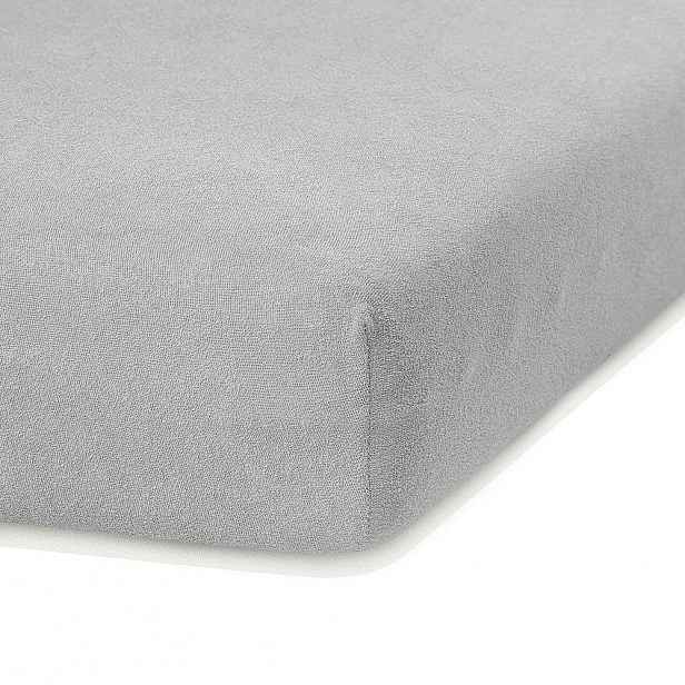Světle šedé elastické prostěradlo s vysokým podílem bavlny AmeliaHome Ruby, 200 x 140-160 cm
