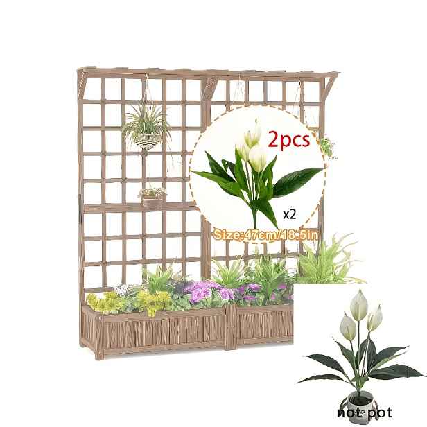 TEMU 2ks Umělá Simulace Zelené Rostliny Bílý Pothos/Bílý Spathiphyllum - Bílé Květy ve Tvaru Srdce s Bílými Okvětními Lístky a Zelenými , Bez Údržby,