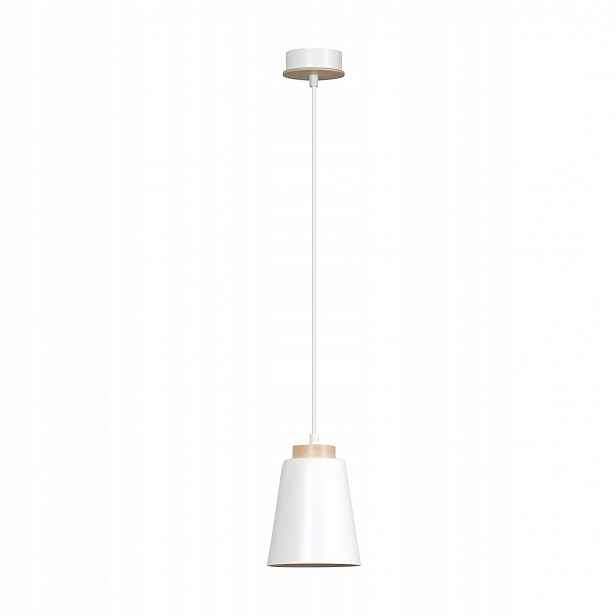 Závěsná lampa Bolero 1 bílá skandinávská E27 s dřevem 100 cm