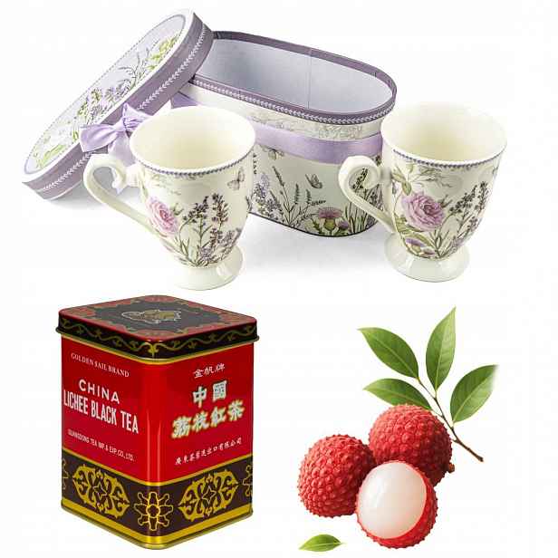 Dárková sada – 2 porcelánové hrnky čaj s liči