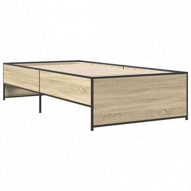 vidaXL Rám postele dub sonoma 100 x 200 cm kompozitní dřevo a kov