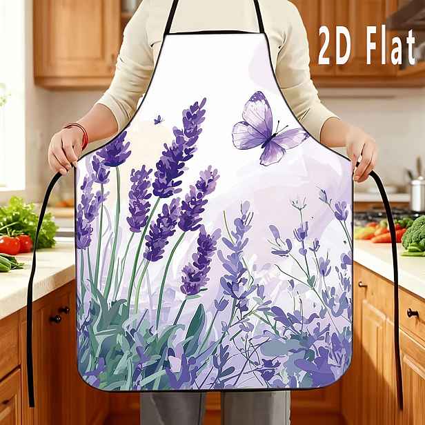 TEMU 1 ks 2D plochá levandulová motýl Elegantní setkání Tištěná zástěra, odolná a snadno se čistí, nastavitelný pásek v pase, 23,6 palce x 31,4 palce