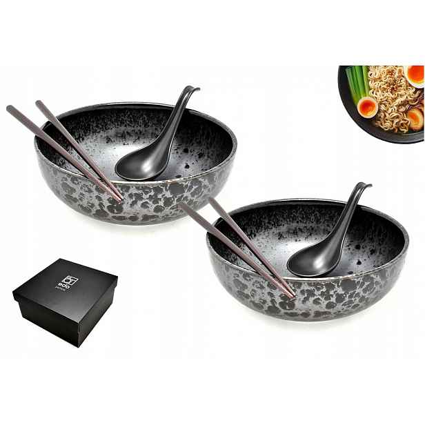 Sada 2 misek s lžícemi a paličkami Ramen Koge 20 cm Box