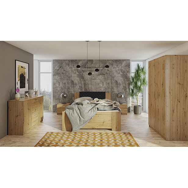 Ložnicová sestava s postelí 160x200 CORTLAND 7 - dub artisan / černá ekokůže