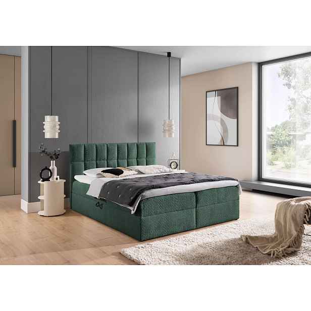 Manželská čalouněná postel 200x220 ALIBINA - láhvově zelená + topper