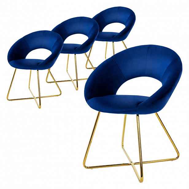 ML-DESIGN JÍDELNÍ ŽIDLE, sada 4 ks, modrý samet