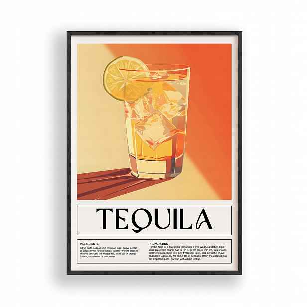 Obraz Tequila Drink Plakát Rámeček Dřevěný Černý 30x42 cm