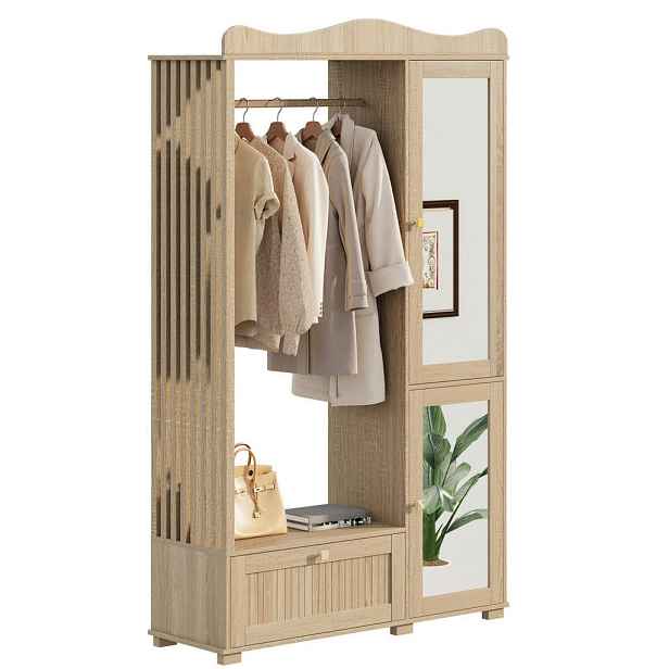 OKWISH ŠATNÍ skříň 115,5/38,5/194,5 cm dubová z MDF s otevřeným věšákem a zrcadlem