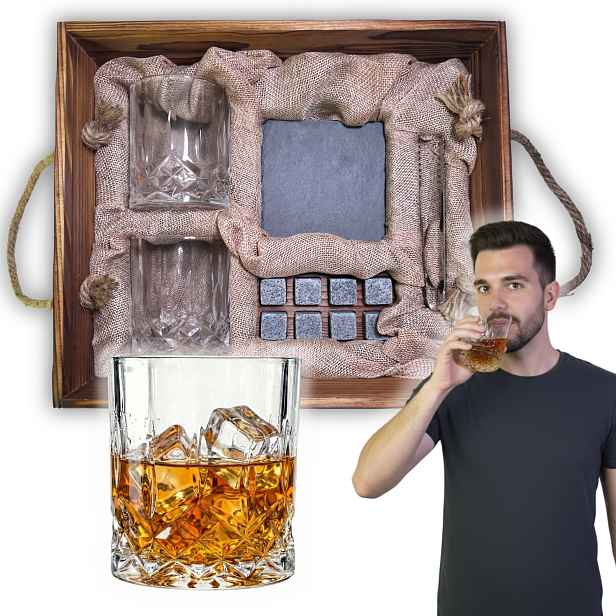 Sada Sklenic Na Whisky V Dřevěné Krabičce Dárek Den Otců