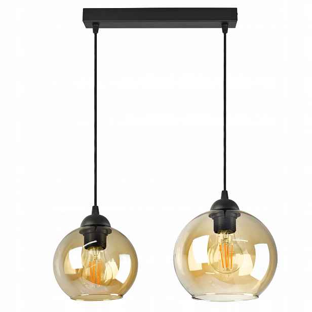 Lampa Lustr Dvě různé skleněné Medové koule
