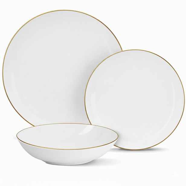 Komplet Porcelánová Sada Talířů Jídelní Servis Talíře 18 ks Vzor Aurea