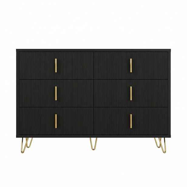Urban Meuble SIDEBOARD černý zlatý 120 cm 6 zásuvek moderní