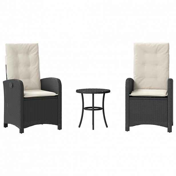 vidaXL 3dílný bistro set s poduškami černý polyratan