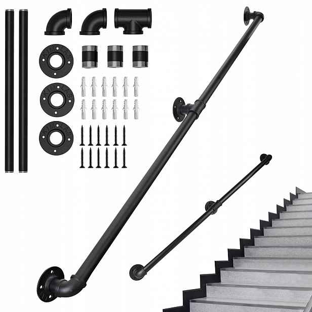 Nástěnné Madlo 150 CM Černý Schodišťový Držák Zábradlí Loft Ocel