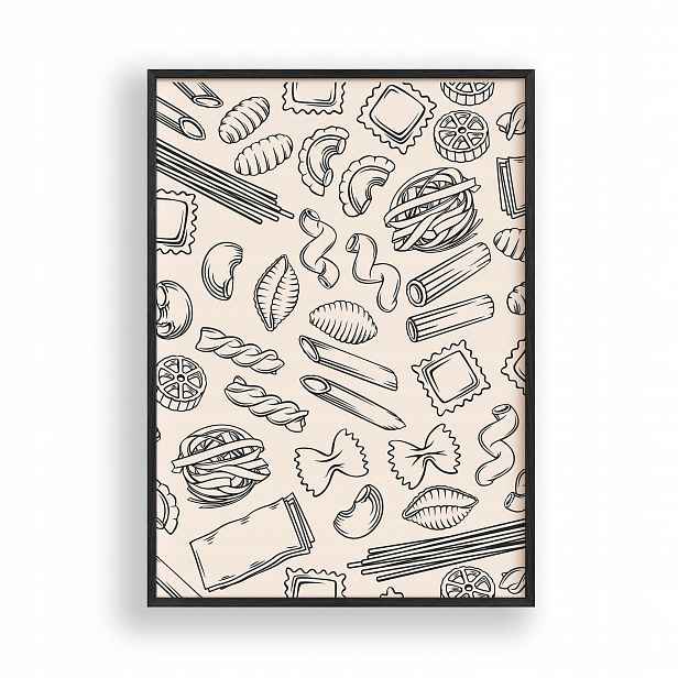 Obraz Italské Makarony Plakát Rámeček Dřevěný Černý 30x42 cm