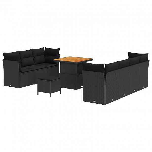 vidaXL Sada zahradních pohovek s polštářem s úložištěm 10 pcs Černá