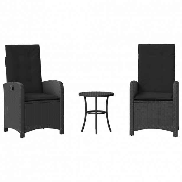 vidaXL 3dílný bistro set s poduškami černý polyratan
