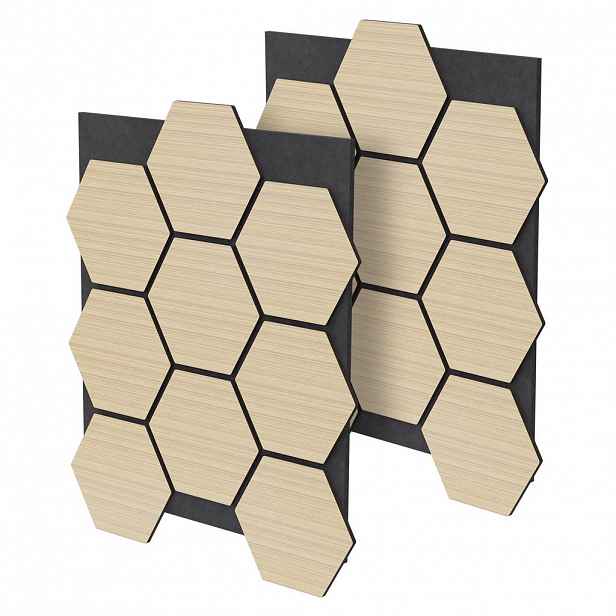 ML-DESIGN AKUSTICKÝ PANEL z pravého dřeva, sada 2 ks, dub, šestiúhelník