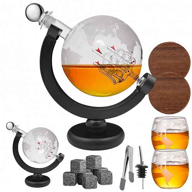 Sada karaf na whisky Globus 2 Sklenice s příslušenstvím Dřevěný dárek