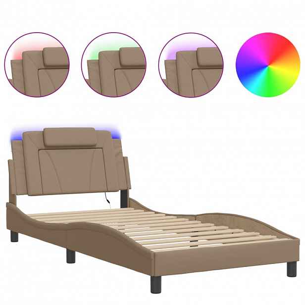 vidaXL Rám postele Viana s LED bez matrace cappuccino 100 x 200 cm