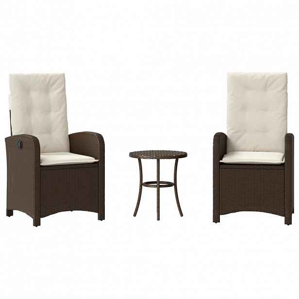 vidaXL 3dílný bistro set s poduškami hnědý polyratan
