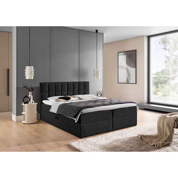 Manželská čalouněná postel 200x220 ALIBINA - černá + topper