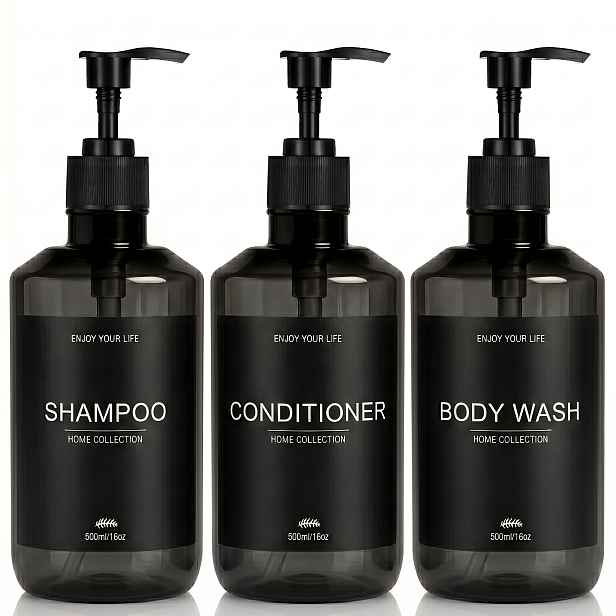 TEMU Trans-Black pumpičky do sprchy, 3-balení dávkovačů na šampon a kondicionér pro šampon, kondicionér, sprchový gel, pro domácí a pronajaté byty