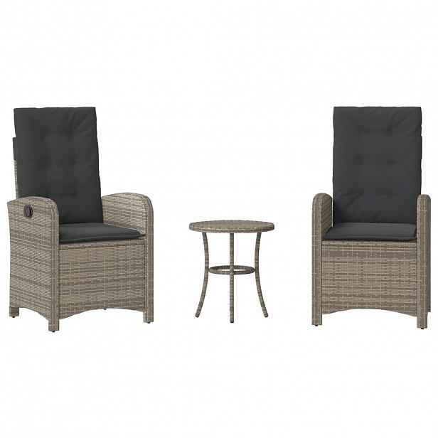 vidaXL 3dílný bistro set s poduškami šedý polyratan