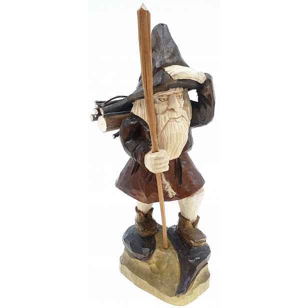 Dekorace Malovaná ozdoba Figurka Dřevěný skřítek Ručně vyřezávaný 29 cm