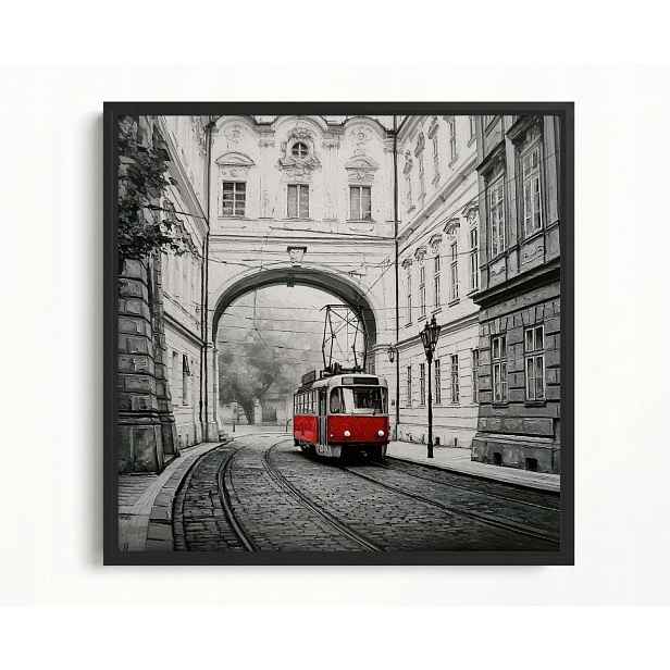 Obraz Rama American Box Město Česká Republika Praha Tramvaj Retro Vintage 50x50