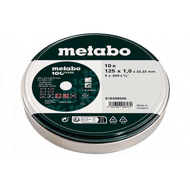 Metabo - Sada řezných kotoučů na nerezovou ocel 125x22,23 mm, 10 ks 616399000