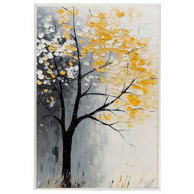 Plakát Rámeček Hliníkový Olej Impasto Krajina Podzim Strom Mlha 40x60