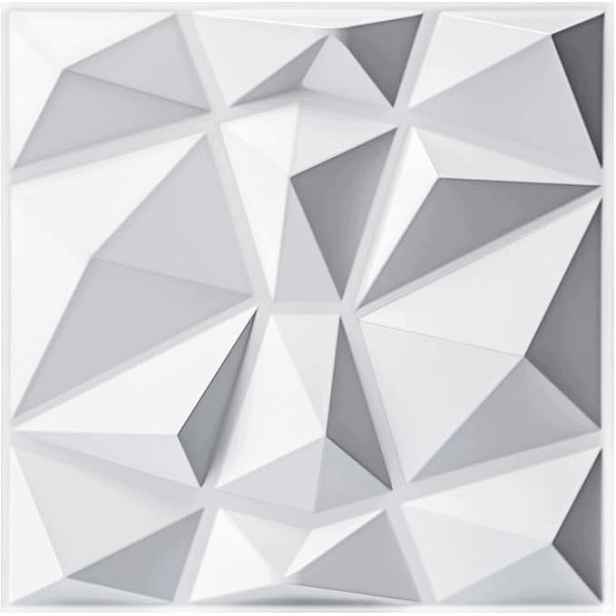 Dekorativní Nástěnné Panely 3D Bílý Mat 30 x 30 cm 33 Ks Vzor Diamant
