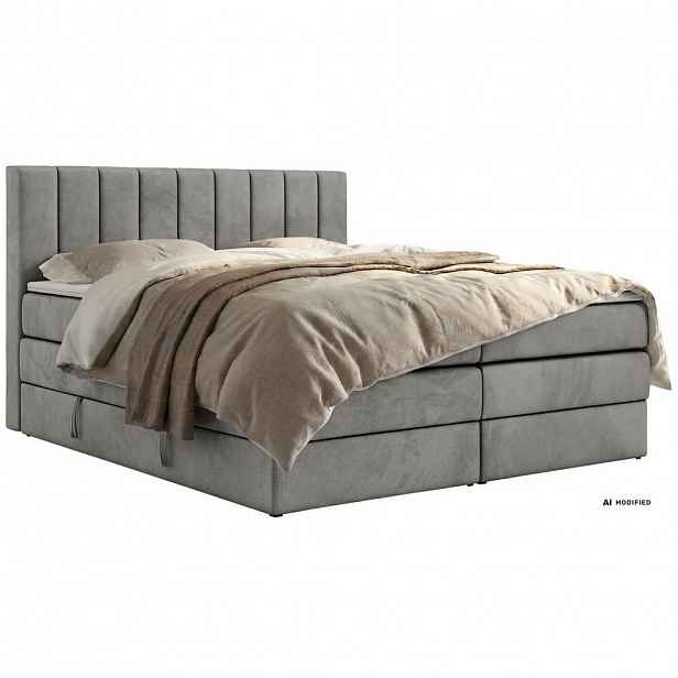 MKS POSTEL BOXSPRING ALVER KING 180/200 - Světle šedá Samet - Topper T25 - H3