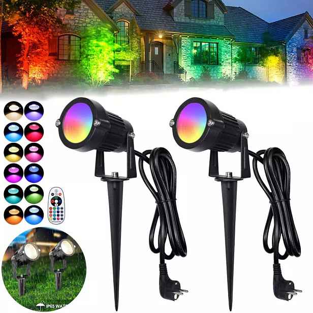 2KS Zahradní Reflektor Zapichovací špíz černý IP65 Led Rgb