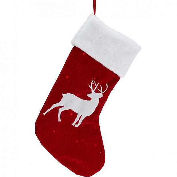 Vánoční LED ponožka se sobem červená, 41 cm