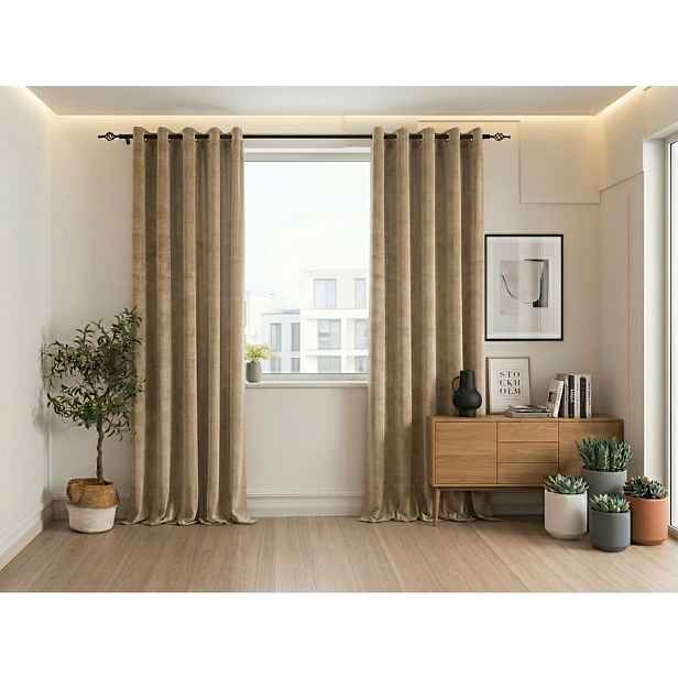 Zatemňovací závěs ELVIO VELVET 140x250 cm, béžový Zavěšení: Řasící páska