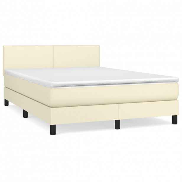 vidaXL Box spring postel s matrací krémová 140x190 cm umělá kůže