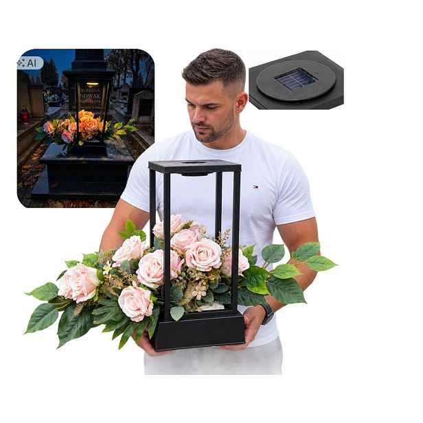 Dekorace Solární Komplet Na Hrob Růže Hřbitov Srdce Kytice Svazek XXL 90 cm