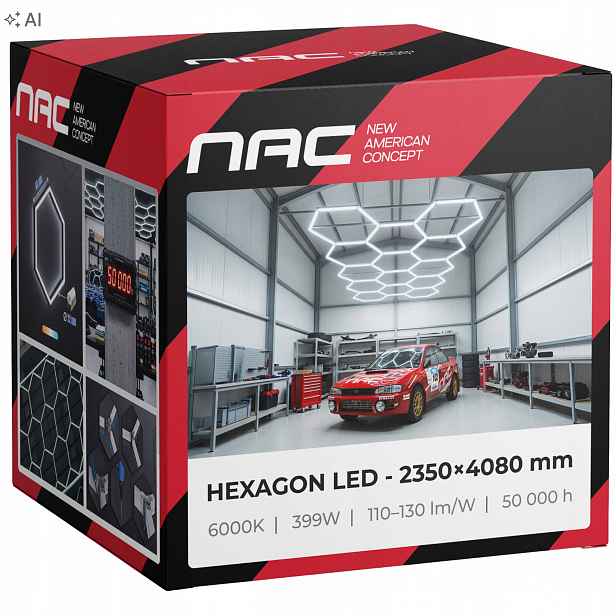 Panel Led Lampa Hexagon Stropní Osvětlení Do Garáže Dílna 235x408CM